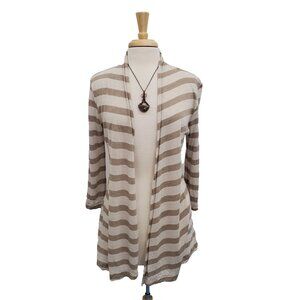 Banana Republic Womens Wool Blend Striped Cardigan Size M Beige Lightweight‎